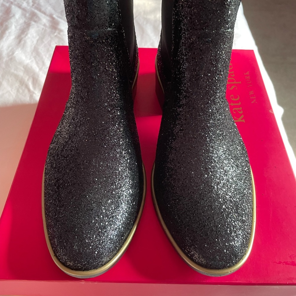 Kate Spade Sedgewick Black Glitter Rain Boots S359016 9 M